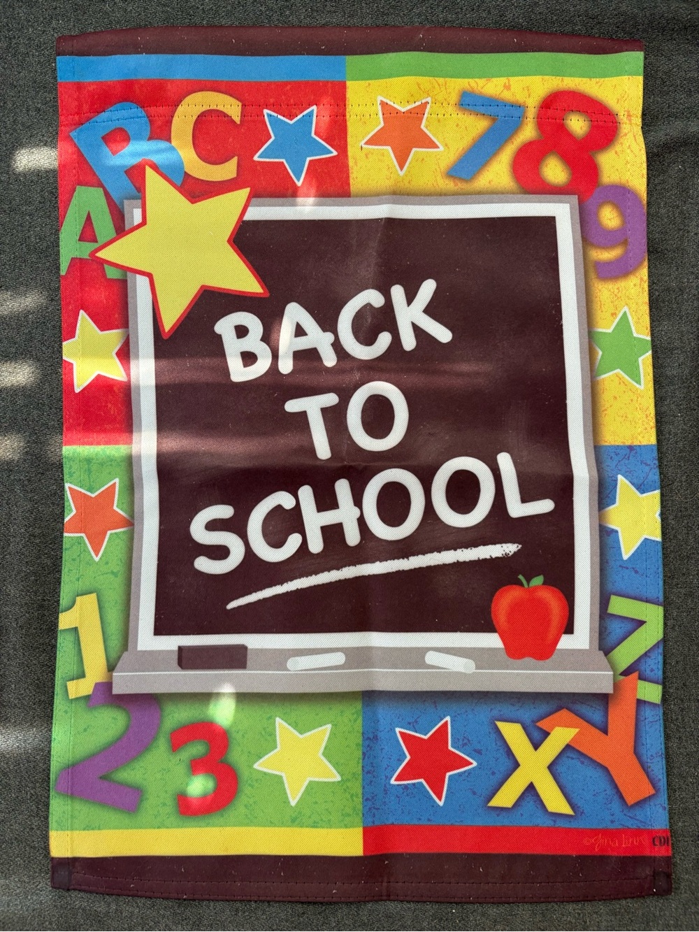 Back to School Chalkboard Flag with Bright Stars and Numbers